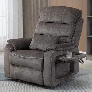 Big and Tall Dual OKIN Motor Chenille Recliner Chair with Massage, Heating, Wireless Charging and Cup Holder - Grey