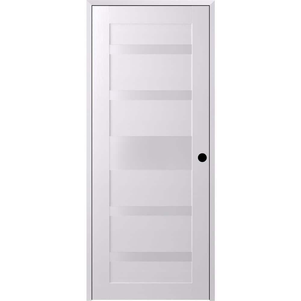 Belldinni Gina 28 in. x 80 in. Left-Hand 5-Lite Frosted Glass Solid Core Bianco Noble Composite Single Prehung Interior Door, White/Bianko Noble -  117850