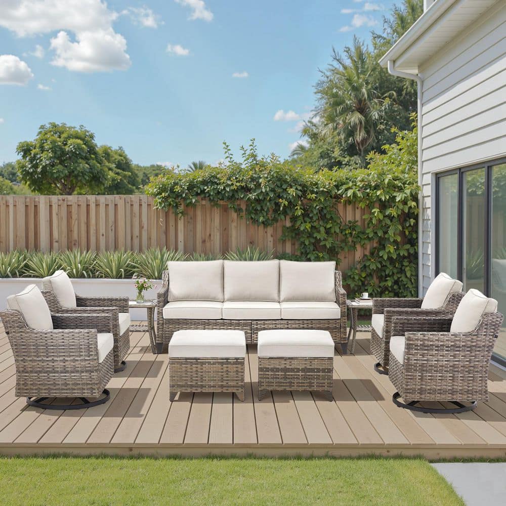 GlideRail Gray Swivel Glider Wicker Patio Conversation Set with Beige Olefin 4 In. Thick Cushions/Sofa (9-Piece) price history on PriceWatchPro