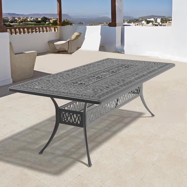 Willit 86.61 in. (L) x 42.32 in. (W) Black Rectangle Cast Aluminum Outdoor Dining Table