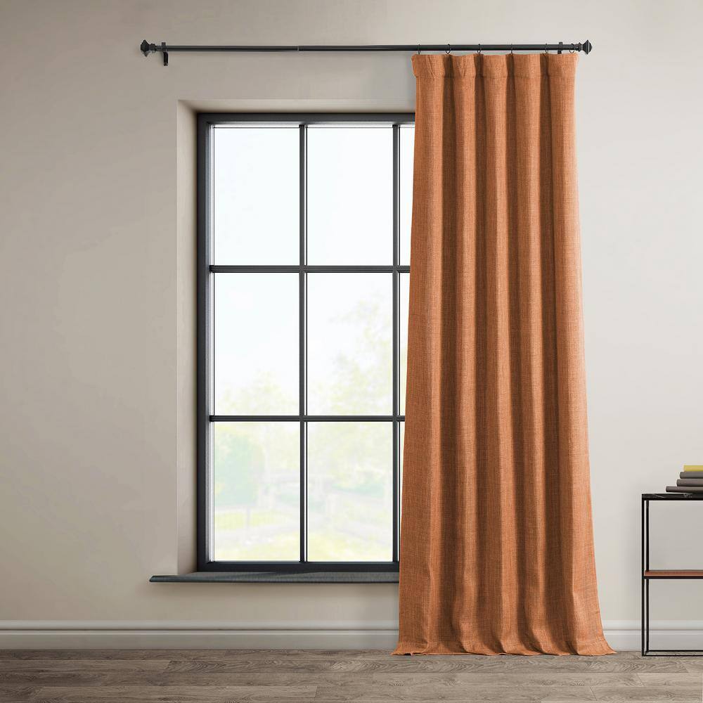 Desert Orange Faux Linen Blackout Puddle Length Curtain Panel