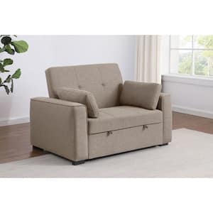 Edith 52 in. Beige Fabric Upholstered Convertible Sleeper Sofa Bed Twin Size