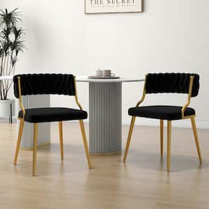 Modern Black Velvet Upholstered Cutout Back Dining Chair with Metal Legs (Set of 2)