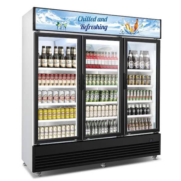 74.74 in. 59.06 cu.ft. Commercial Display Merchandiser Refrigerator with Custom LED Light Sign and Safety Locks in Black