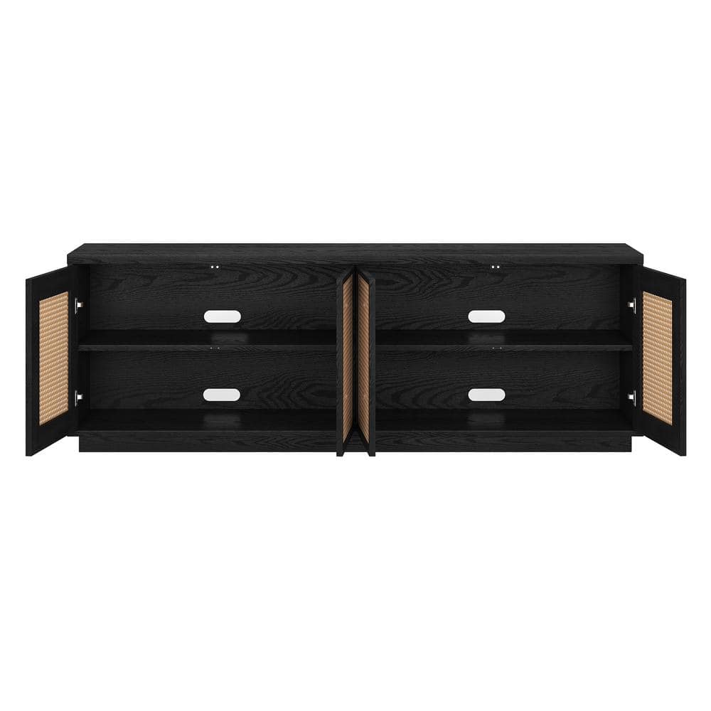 Black Grain Faux Rattan 78" TV Stand with Cabinets