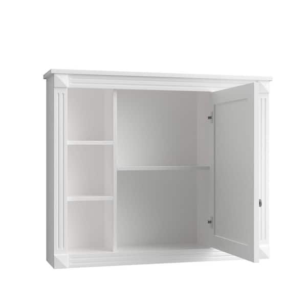 Forclover Wood 35-in x 28.7-in Surface/Recessed Mount White Mirrored Soft Close Medicine Cabinet