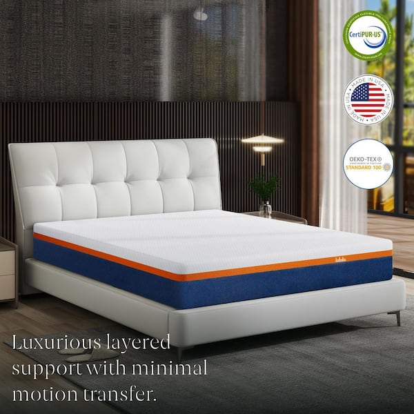 Yangming Luxury Blue White Queen Medium Firm Hybird Gel Memory Foam Mattress 10 in. Bed-in-a-Box