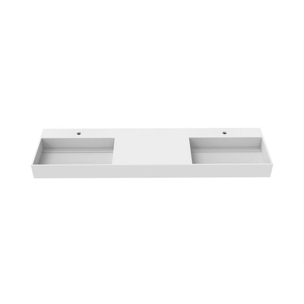 Juniper 72" Matte White Stone Wall-Mounted Double Basin Sink