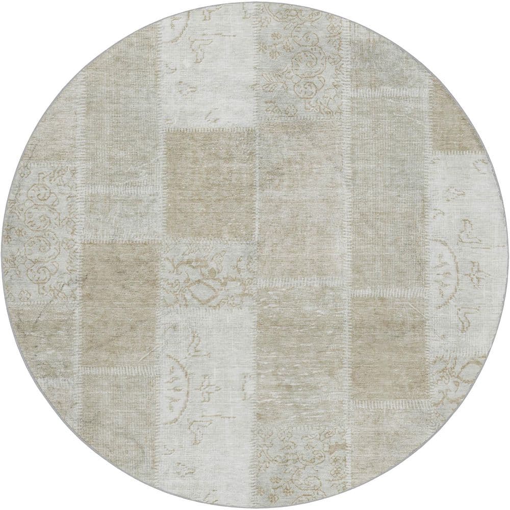 Dream Shag Premium Machine Washable Abstract ADS631 Taupe 8 ft. x 8 ft. Round Rug price history on PriceWatchPro