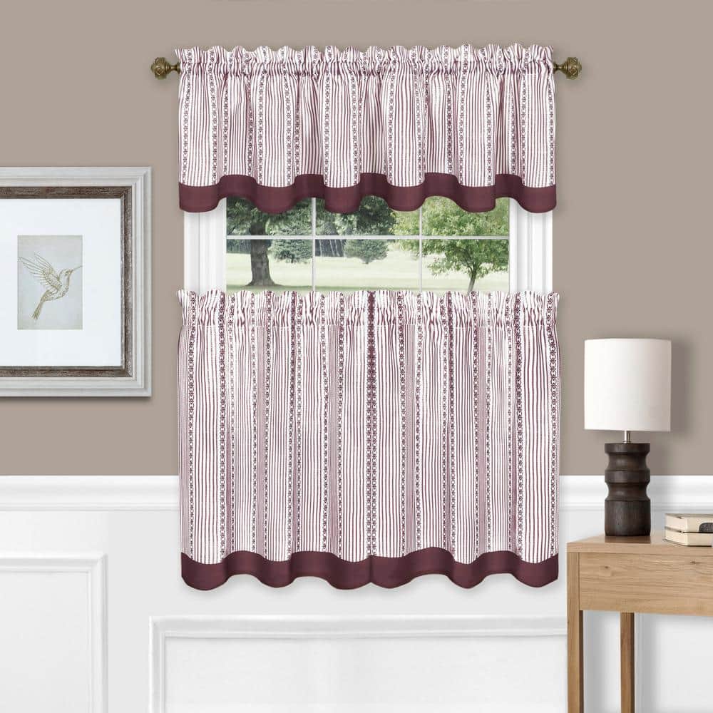 Burgundy Polyester Rod Pocket Kitchen Tier and Valance Set