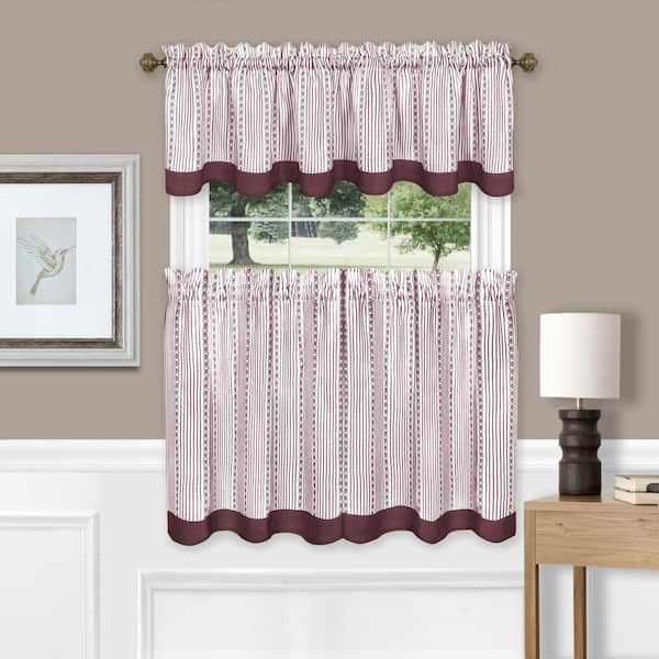 ACHIM Westport Burgundy Polyester Light Filtering Rod Pocket Tier and Valance Curtain Set 58 in. W x 36 in. L