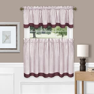 Westport Burgundy Polyester Light Filtering Rod Pocket Tier and Valance Curtain Set 58 in. W x 24 in. L