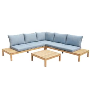 Sorrento 2-Piece Wooden Outdoor Sectional with Blue Cushions