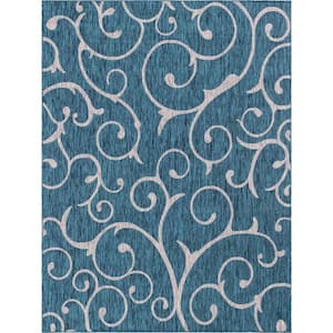 Outdoor Curl Teal Blue 9 ft. x 12 ft. Area Rug