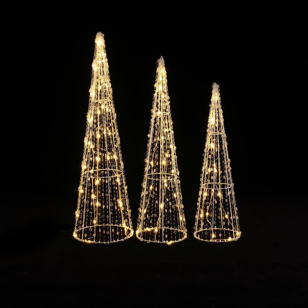 Gold Lighted Metal Cone Trees Set for Indoor and Outdoor Holiday Decoration