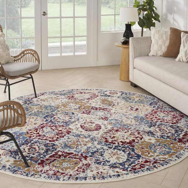5 X 7 Blue, Ivory Oriental Washable Area Rugs Runner Rug