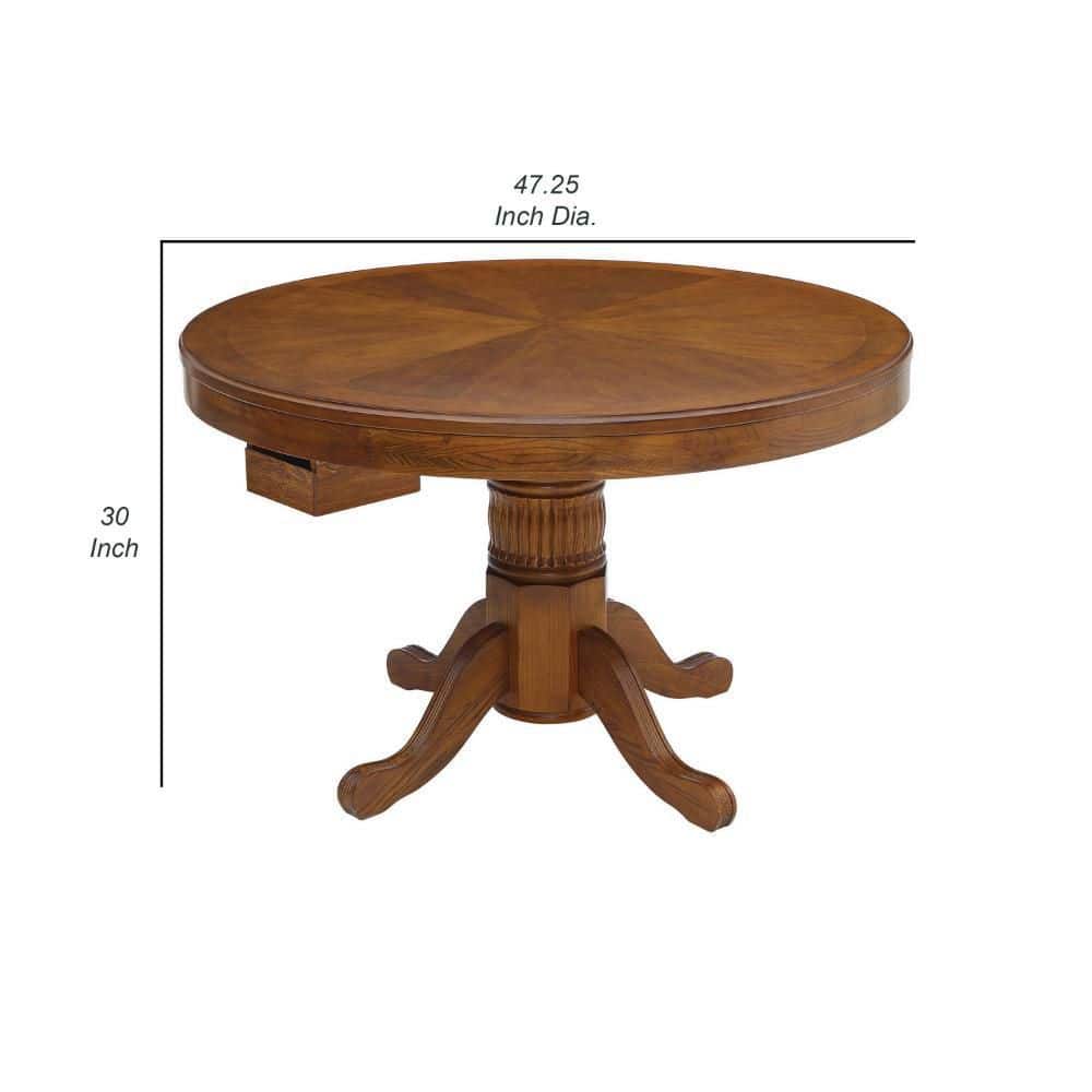 47 Inch Round Oak Brown Poker and Dining Table