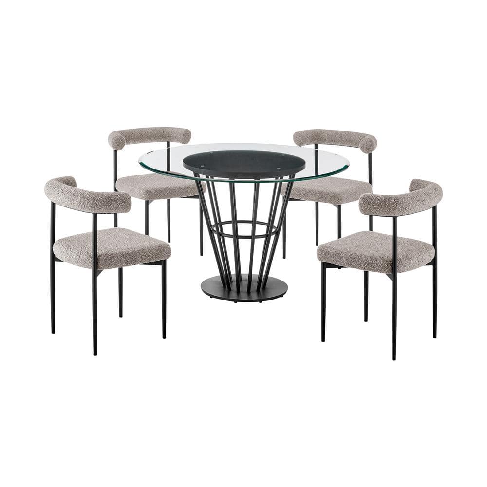 Veronica and Shannon 5-Piece Thundercloud Gray and Glass Top Dining Set Sea