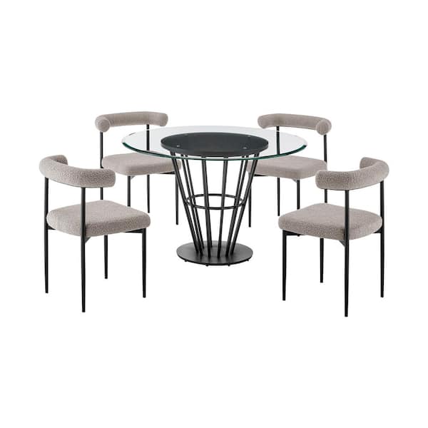 Armen Living Veronica and Shannon 5-Piece Thundercloud Gray and Glass Top Dining Set Seats 4
