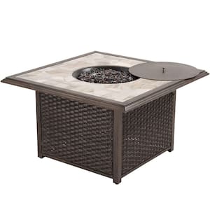 41 in. Propane Gas Outdoor Fire Pit Table, Square Fire Table with Resin Wicker Base, Resin Wicker/Square