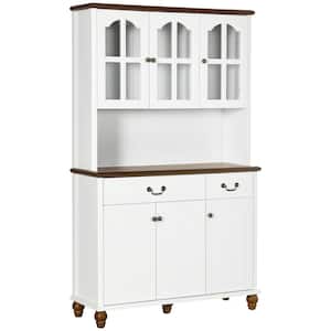 White Wood 43.25 in. Pantry Cabinet with 6 Soft Closing Doors