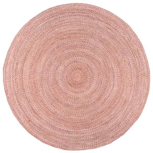 nuLOOM Light Pink 6 ft. x 6 ft. Kyla Handmade Braided Farmhouse Round Area Rug