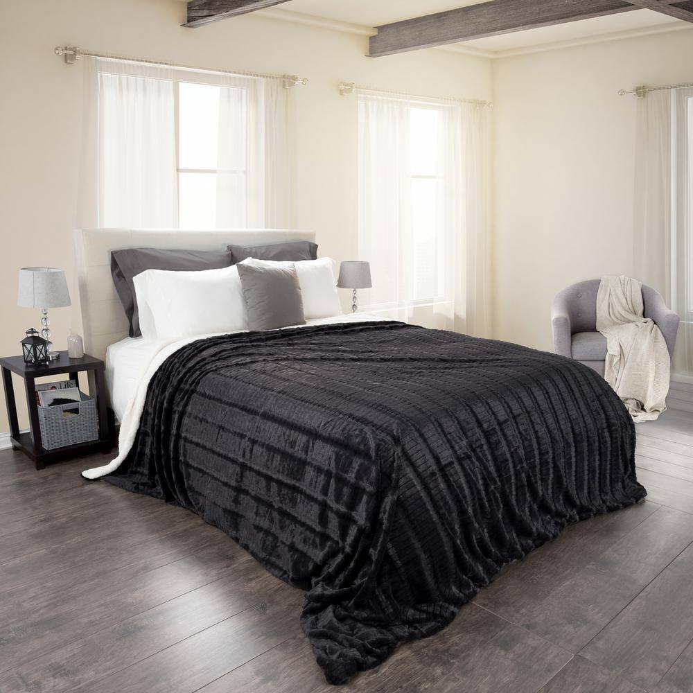Lavish Home Black Polyester Fleece, Twin Bed Blanket