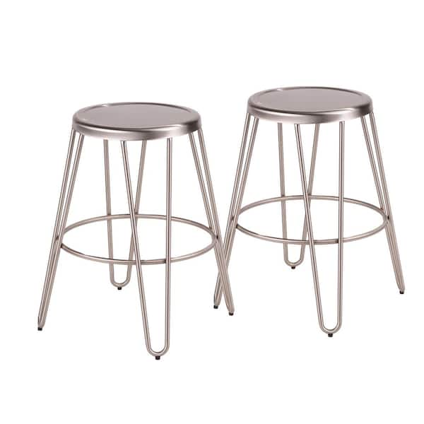 Lumisource Avery 24 in. Brushed Stainless Steel Counter Stool (Set of 2)