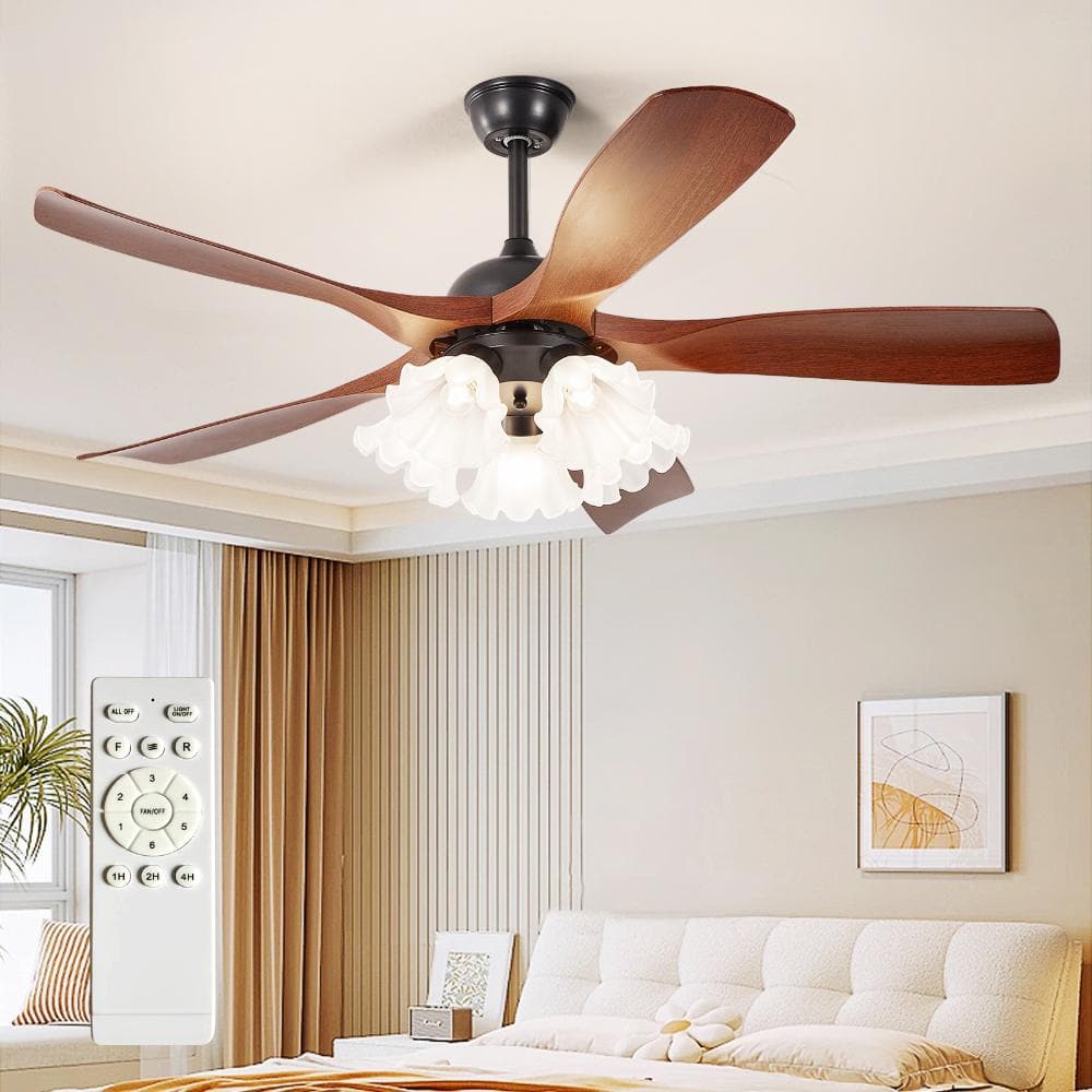 Depuley 42-Inch Walnut Low Profile Ceiling Fan With Light – Flush Mount, Reversible DC Motor, Dimmable LED, Remote & APP Control, Indoor/Outdoor