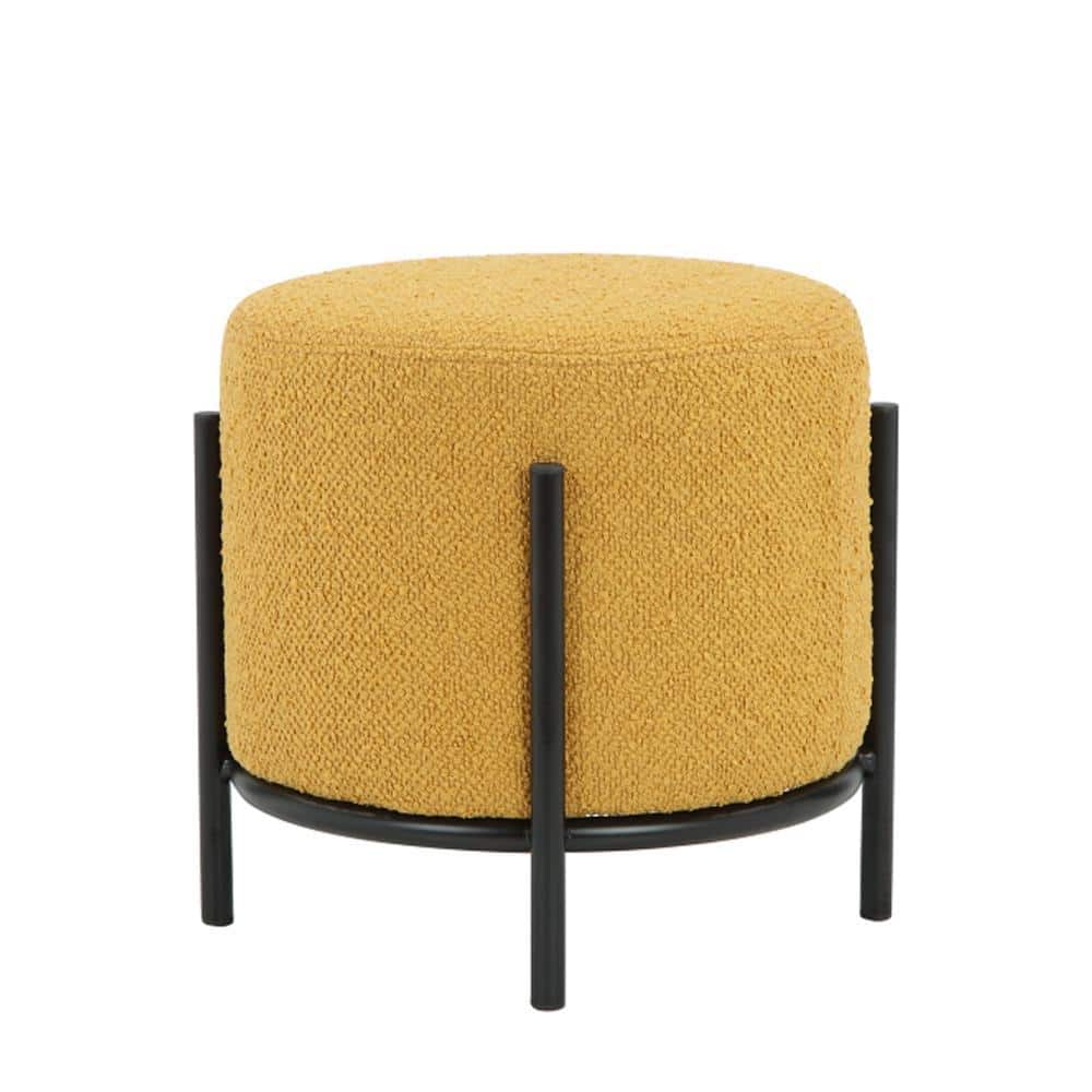 Yellow Polyester Round Upholstered Iron Accent Stool