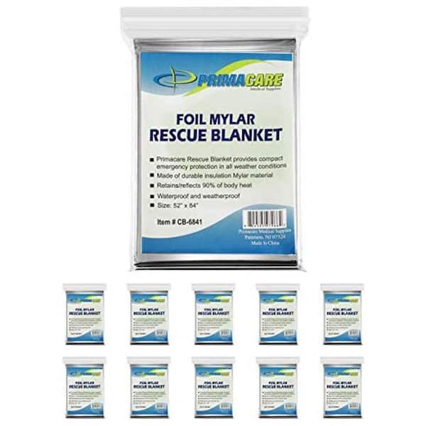 52 in. x 84 in. Emergency Foil Mylar Thermal Blanket in Silver, Survival Kit Blanket for Hiking, Camping (10-Pack)