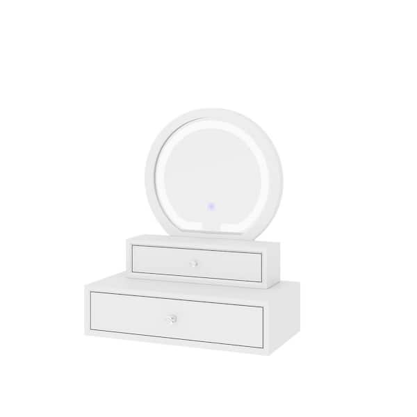 Round Vanity Mirror with 2 Slide-out Drawers 3 Lighting Modes and Adjustable Brightness