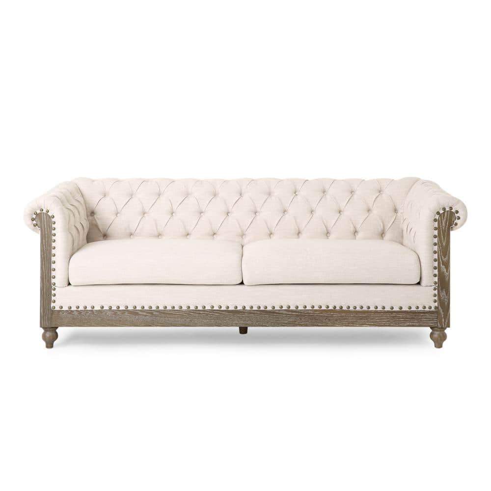 Beige and Dark Brown Chesterfield Tufted 3-Seater Sofa