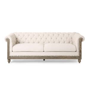 Glencoe 78.75 in. Width Beige and Dark Brown Polyester 3-Seats Fabric Sofa with Nailhead