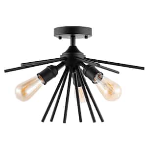 10.6 in. 3-Light Painted Semi- Flush Mount with No Bulbs Included Matte black