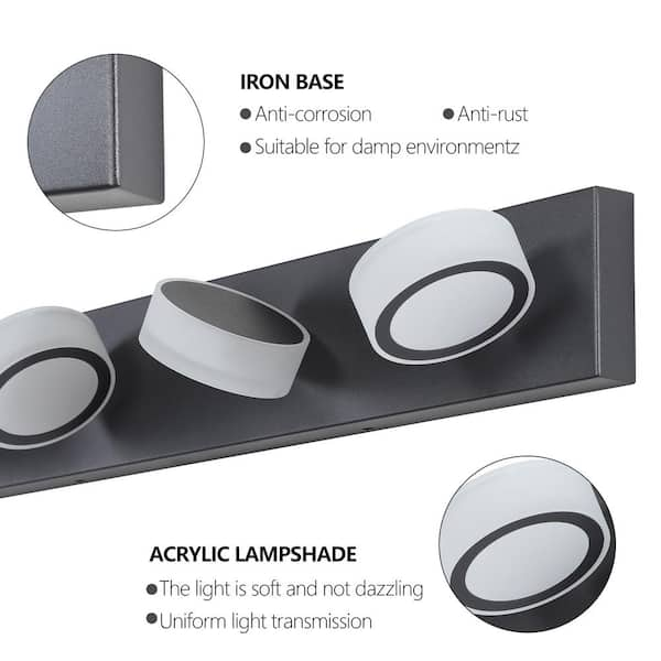 Runesay 37 in. Modern 5-Light Black Acrylic LED Mirror Vanity Light Fixture for Bathroom Over Mirror Bath Wall Lighting