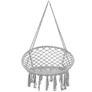 44 in. Hanging Macrame Hammock Chair with Handwoven Cotton Backrest Gray