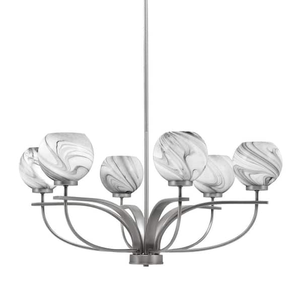 Unbranded Olympia 6 Light, Uplight, Chandelier, Graphite Finish, 5.75 in. Onyx Swirl Glass