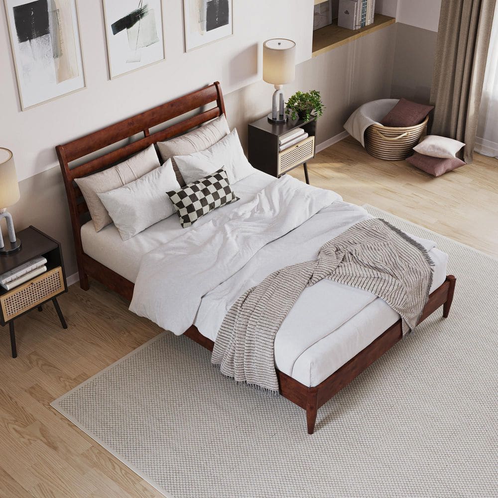 Savannah Walnut Full Solid Wood Low Profile Platform Bed