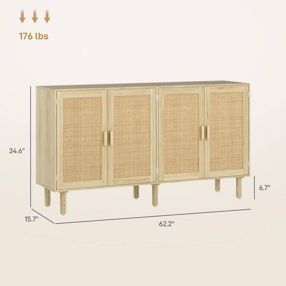 Oak Bohemian Sideboard with Rattan Doors and Shelves