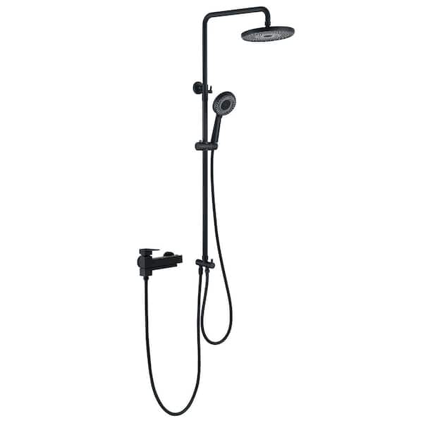FLG Single Handle 5-Spray Exposed Pipe Tub and Shower Faucet 1.8 GPM Wall Mount Shower System in. Matte Black Valve Included