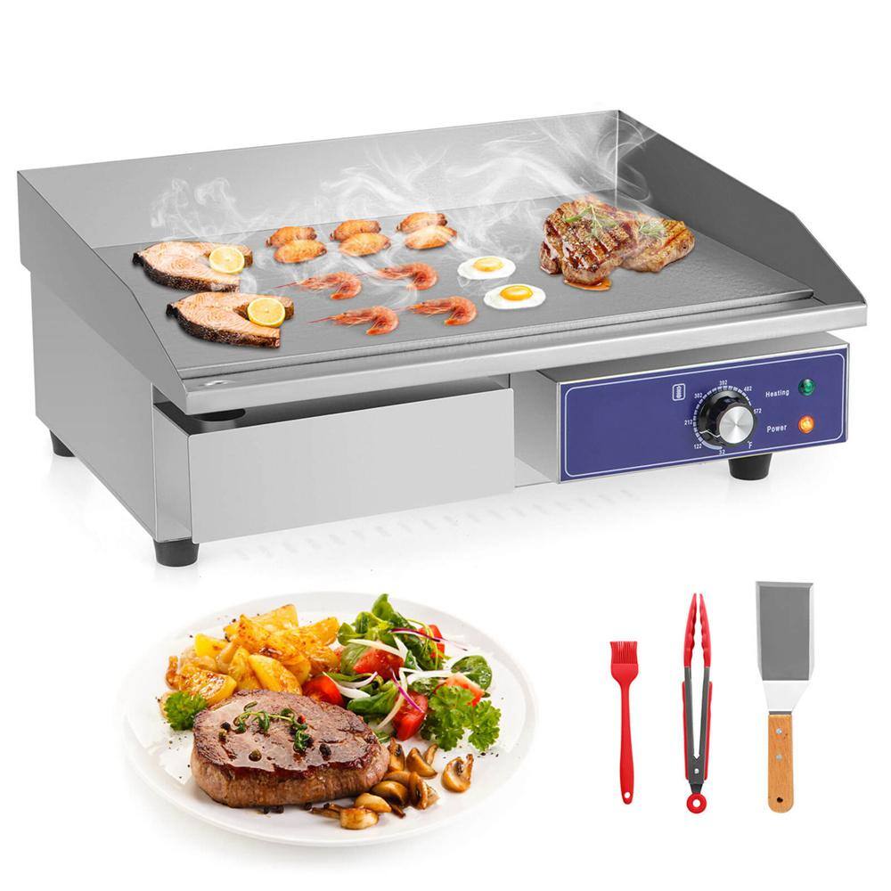 thumbnail interactive-video image 1 of Grele 1500W 110V Electric Countertop Griddle - Commercial Flat Top Grill, 15x14 Inch Cast Iron Plate 1 of 3