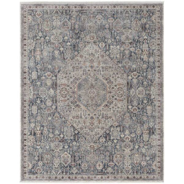 HomeRoots 2 ft. x 8 ft. Blue, Ivory Floral Area Rug