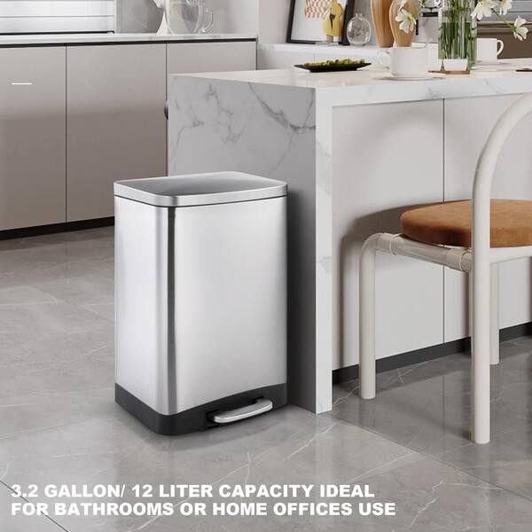 Innovaze 13 Gallon / 50 Liter Fingerprint Free Stainless Steel Rectangular  Kitchen or Office Step Trash Can