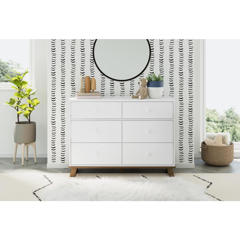White and Driftwood Modern 6-Drawer Nursery Dresser