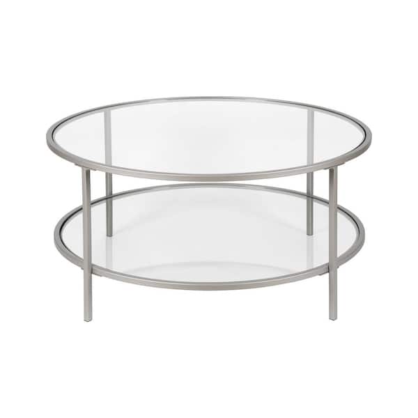 Meyer&Cross Sivil 36 in. Nickel Round Glass Top Coffee Table with Shelf