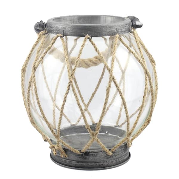 Stonebriar Collection 8 in. Silver Vintage Zinc and Twine Nautical Globe Lantern