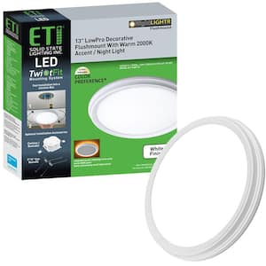 13 in. White Decorative Curved Beveled Edge Selectable CCT LED Flush Mount with Night Light Feature 1350 Lumens