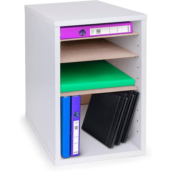 AdirOffice - Wood 11 Compartment Vertical Paper Sorter Literature File Organizer, White