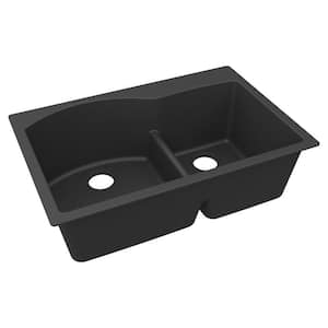 Quartz Classic  33in. Drop-in 2 Bowl  Matte Black Granite/Quartz Composite Sink Only and No Accessories